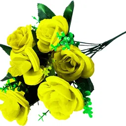 dodecroo Artificial Bunch of yellow and Red Flowers without pot Yellow, Red Rose Artificial Flower image 3