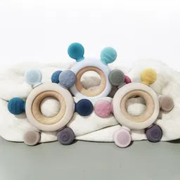 meddom Baby Teether Soft Silicone & Wooden Ring Multi-Textured Sensory Teether image 4