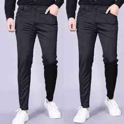 anshulgarments Pack of 2 Men Regular Fit Black Lycra Blend Trousers-picture-27