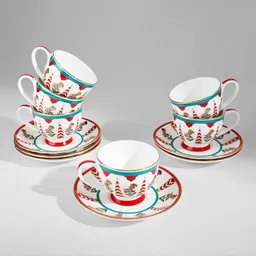 clay craft Pack of 12 Ceramic India Circus Blushed Orchard Limited Edition : 6 Tea Cup & 6 Saucers image 4