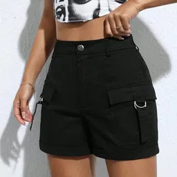 ss unicorn Self Design Women Black Cargo Shorts image 1