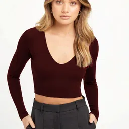 puery Casual Regular Sleeves Solid Women Maroon Top-picture-28