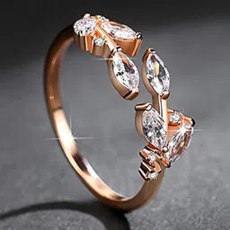 yellow chimes Designer Flower Leaf Open Crystal Copper Crystal Copper Plated Ring-picture-12