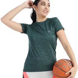 nd Women Solid Round Neck Polyester Dark Green T-Shirt image 5