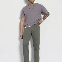 urbano fashion Men Slim Fit Grey Cotton Blend Trousers image 4