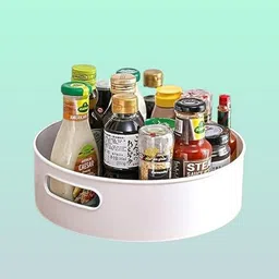 vnyeax Plastic circular Revolving Caddy Serving Tray – Living Space & Kitchen Space Storage Basket-picture-29