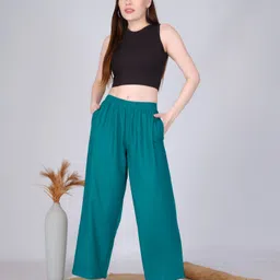 vivika Women Straight Fit Green Viscose Rayon Trousers-picture-14