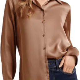 Women Regular Fit Solid Spread Collar Casual Shirt-image-0
