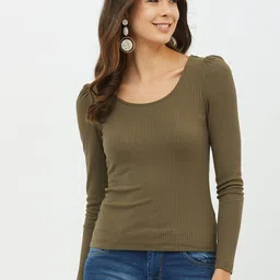 harpa Casual Regular Sleeves Solid Women Green Top-picture-30