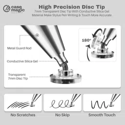 Case-Magic 2 in 1 Universal Stylus pen with Fine Point Disc Tip+Micro-Knit Hybrid Fiber Tip Stylus image 3