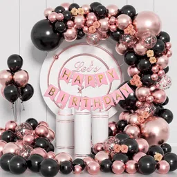 aniloons Solid Shining Happy Birthday Decoration Kit - Rose Gold Black Theme Balloon-picture-15