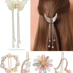 blubby Butterfly Hair Clutcher and Korean Clips for Women 5 Pieces Combo Hair Claw-picture-12