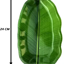 circlebits Sauccer Melamine ANTI DUST COATING Green Banana Leaf shape TRAY plates 22 Cm Tray image 2