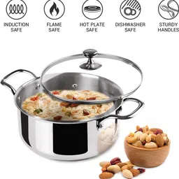 milton Pro Cook Stainless Steel Casserole With Glsss Lid, 14 cm/1.2 litre, Silver Cook and Serve Casserole image 4