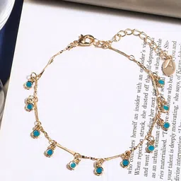 Accessorize Gold-Toned & Blue Crystals Charm Drop Anklet-picture-25