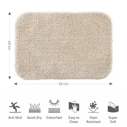 OBSESSIONS Cream Coloured Solid 2200 GSM Anti-skid Bath Rugs image 5