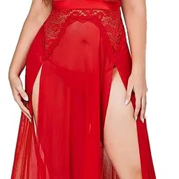 xipipz Plus Size Lingerie Babydoll Chemise Lace Split Long Maxi Dress Nightgowns for Women Sleepwear image 1