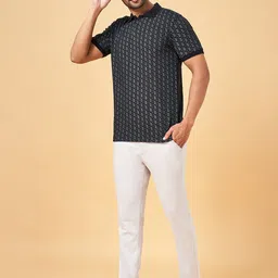BYFORD by Pantaloons Men Black Printed Mandarin Collar Pockets Slim Fit T-shirt image 5