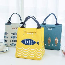 HOUSE OF QUIRK Yellow & Blue Printed Insulated Lunch Bag-picture-6