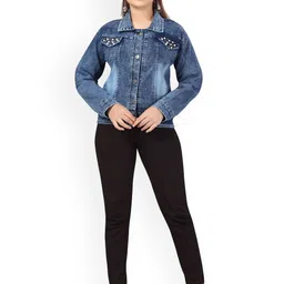 BAESD Girls Washed Beaded Longline Denim Jacket-picture-30