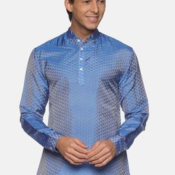 Sethukrishna Men Blue Geometric Art Silk Kurta-picture-21