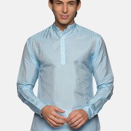 Sethukrishna Men Blue Self Design Art Silk Kurta-picture-21