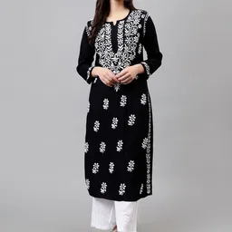 Seva Chikan Floral Embroidered Lucknowi Chikankari Kurta-picture-35
