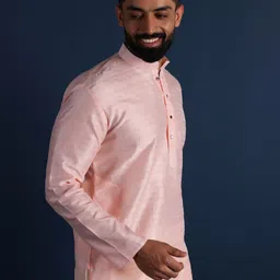 Lightpole Striped Woven Design Mandarin Collar Thread Work Straight Kurta image 5