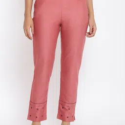 W Women Dusty Pink Solid Slim Fit Cotton Cigarette Trouser-picture-41