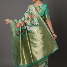 Mitera Green & Gold-Toned Zari Khandua Silk Dharmavaram Saree image 4