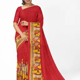 Florence Red & Yellow Floral Pure Georgette Dharmavaram Saree-image-1
