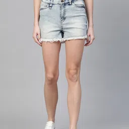 Roadster Women Blue Washed Regular Fit Denim Shorts-picture-21