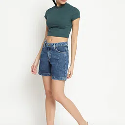 Belliskey Women Blue Washed Denim Shorts-picture-20