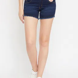 Nifty Women Skinny Fit Mid-Rise Washed Stretchable Denim Shorts-image-7