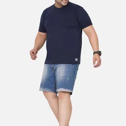 John Pride Men Plus Size Blue Washed Denim Shorts image 5