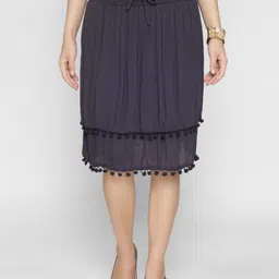 250 DESIGNS Women Navy Blue Solid Knee-Length Skirt-picture-13