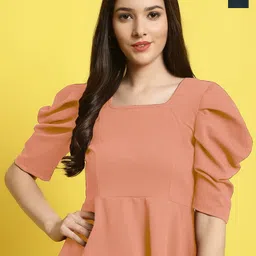Fabflee Pack Of 2 Puff Sleeve Sweetheart Neck Peplum Top-picture-20