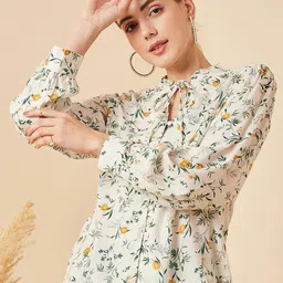 Marie Claire Floral Printed Tie-Up Neck Shirt Style Top-picture-14
