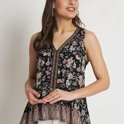 VELDRESS Floral Printed V-Neck Sleeveless Peplum Top-picture-41