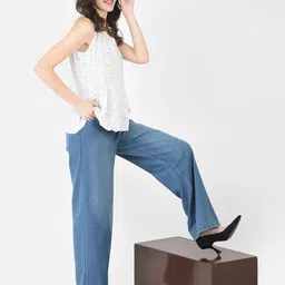 Crimsoune Club Women White Printed Peplum Top-image-64