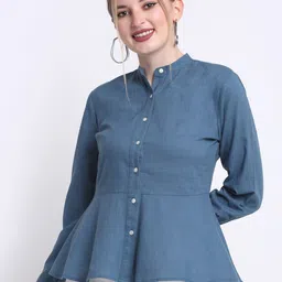 FAABRIQ Mandarin Collar Pure Cotton A-Line Top-picture-26