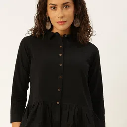 De Moza Shirt Collar Cotton Peplum Top image 1