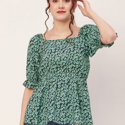 Moomaya Floral Printed Bishop Sleeves Peplum Top-picture-15