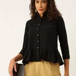 De Moza Shirt Collar Cotton Peplum Top image 5