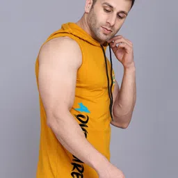 SLOWLORIS Typography Printed Hooded Combed Cotton Gym Vest SL28 ADV MUSTARD image 2