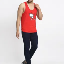 Friskers Men Red Three Star Printed Pure Cotton Innerwear Vests image 2