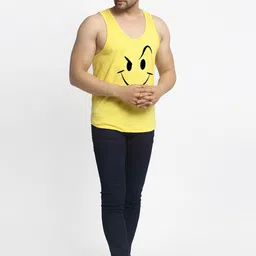 Friskers Men Pack of 2 Blue & Yellow Printed Pure Cotton  Innerwear   Vest image 3