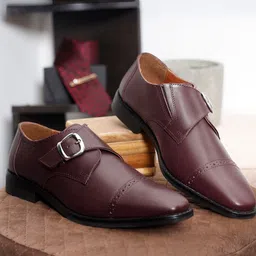 LOUIS STITCH Men Rosewood Premium Italian Leather Formal Monk Shoes-picture-33