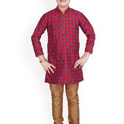 Pro-Ethic STYLE DEVELOPER Boys Mandarin Collar Ethnic Motifs Printed Kurta with Pyjamas-picture-48