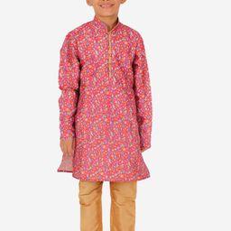 Pro-Ethic STYLE DEVELOPER Boys Floral Printed Mandarin Collar Kurta with Pyjamas-picture-25
